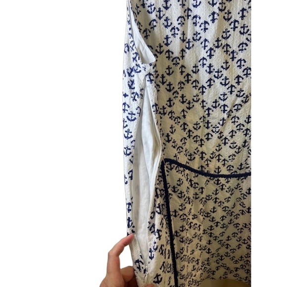 Vineyard Vines Shirt Dress White Navy Anchor Button Front Preppy Coastal Size 16 - Picture 9 of 12